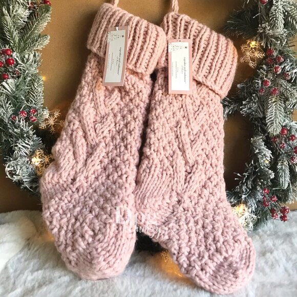 x2 Cupcakes & Cashmere Pink Chunky Handknit Christmas Stocking - Picture 1 of 4